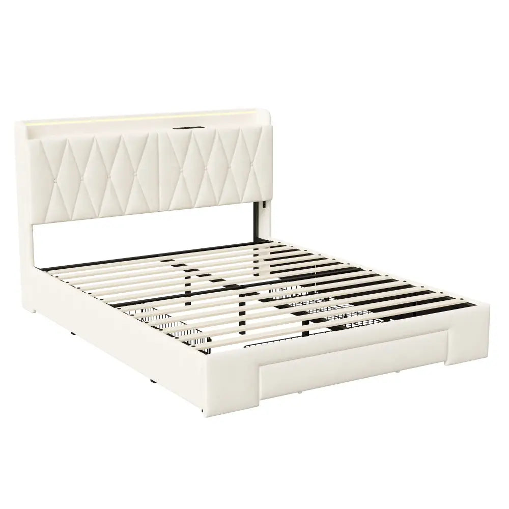 Lit double avec rangement, LED et USB, 140 ou 160 × 200 cm — Superaly