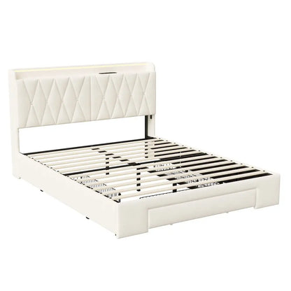 Lit double avec rangement, LED et USB, 140 ou 160 × 200 cm — Superaly
