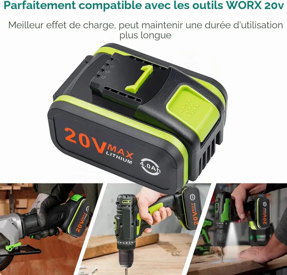 Lot De 2 Batteries De Rechange 20 V 4000 Mah/4.0 Ah Pour Worx 20 V WA3551, WA3551.1, WA3553, WA3553.2, WX372.1, WX80000 WX80000 WX3 WX3 WX80000 WX3 WX3 802 WXS. 678 WX550 WX523 WU531.9 WG894E
