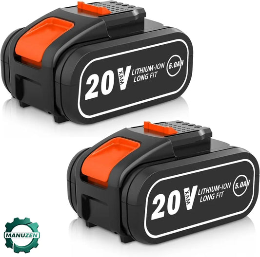 Lot De 2 Batteries De Rechange 5,0 Ah Pour Outils Worx 20 V - Compatible Avec WA3553, WA3551, WA3572, WX390, WX176, WX178, WU268, WX166.4, WX372.1, WX800, WG2 59E