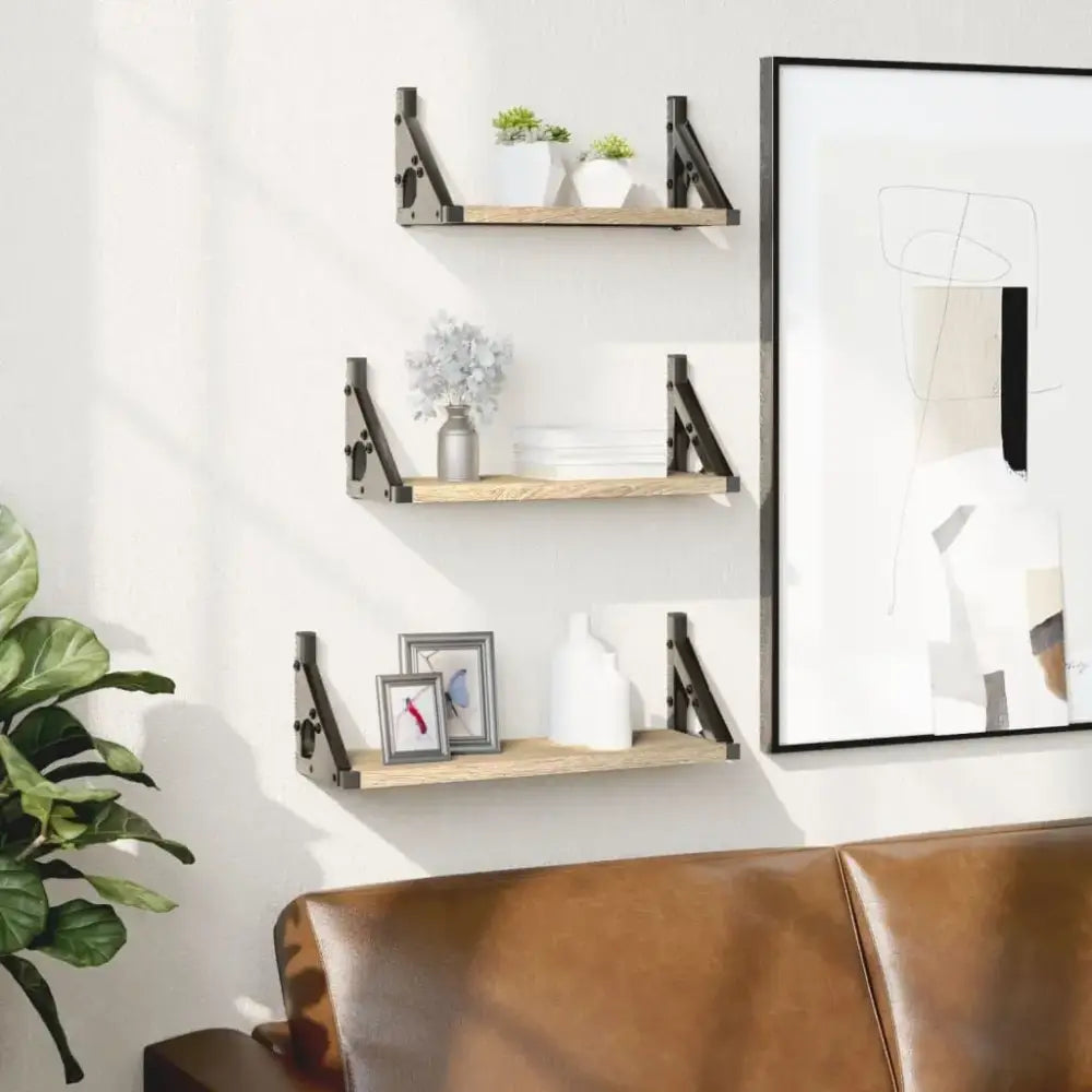 Lot de 3 étagères murales en bois et métal – 30 à 40 cm - Étagère murale