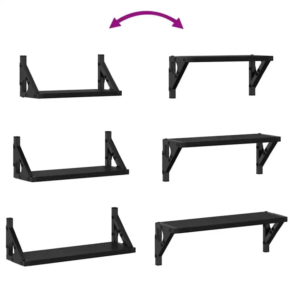Lot de 3 étagères murales en bois et métal – 30 à 40 cm - Étagère murale