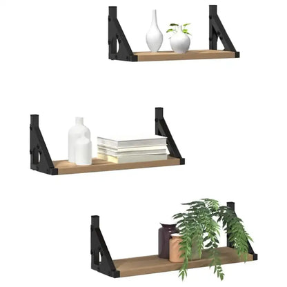 Lot de 3 étagères murales en bois et métal – 30 à 40 cm - Étagère murale
