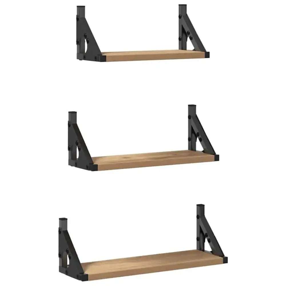 Lot de 3 étagères murales en bois et métal – 30 à 40 cm - Étagère murale