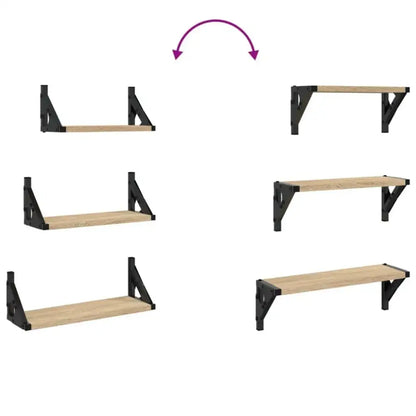 Lot de 3 étagères murales en bois et métal – 30 à 40 cm - Étagère murale