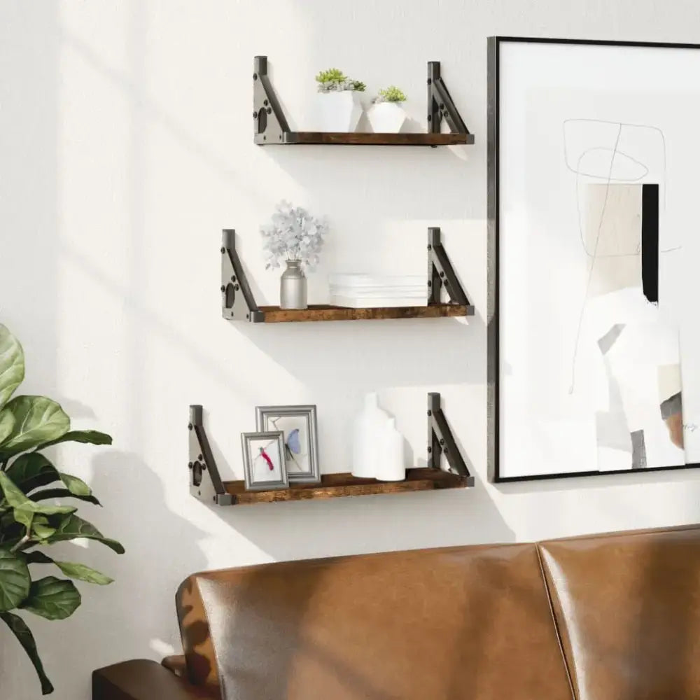 Lot de 3 étagères murales en bois et métal – 30 à 40 cm - Étagère murale