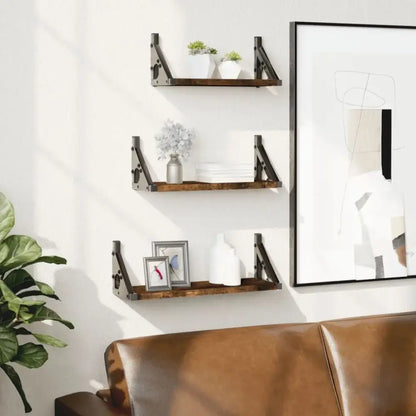 Lot de 3 étagères murales en bois et métal – 30 à 40 cm - Étagère murale