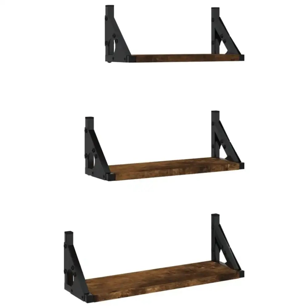 Lot de 3 étagères murales en bois et métal – 30 à 40 cm - Étagère murale