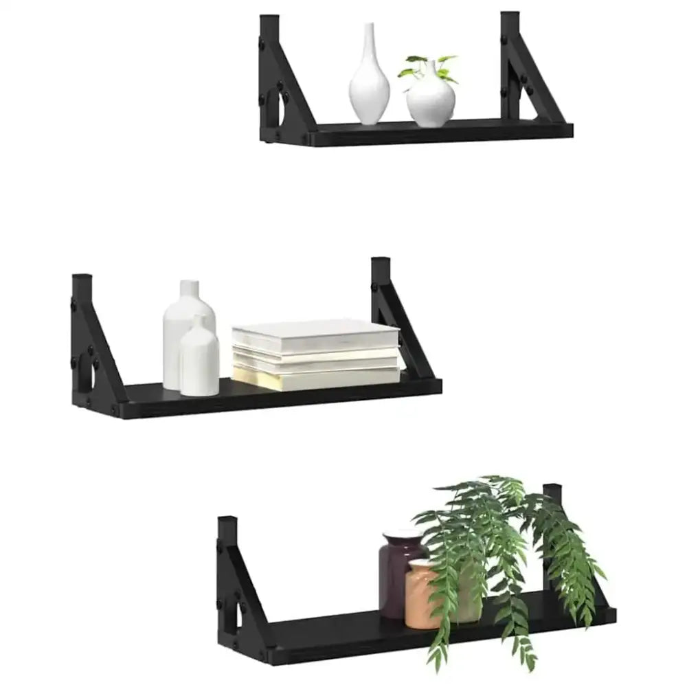Lot de 3 étagères murales en bois et métal – 30 à 40 cm - Étagère murale