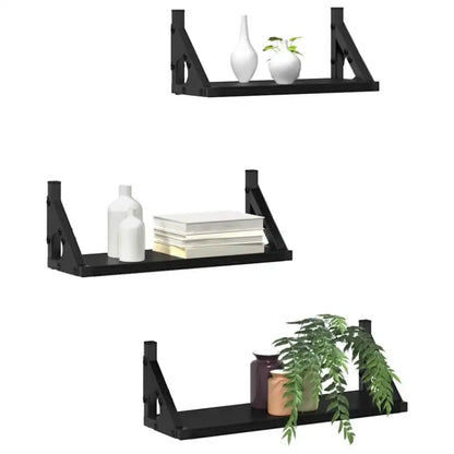 Lot de 3 étagères murales en bois et métal – 30 à 40 cm - Étagère murale