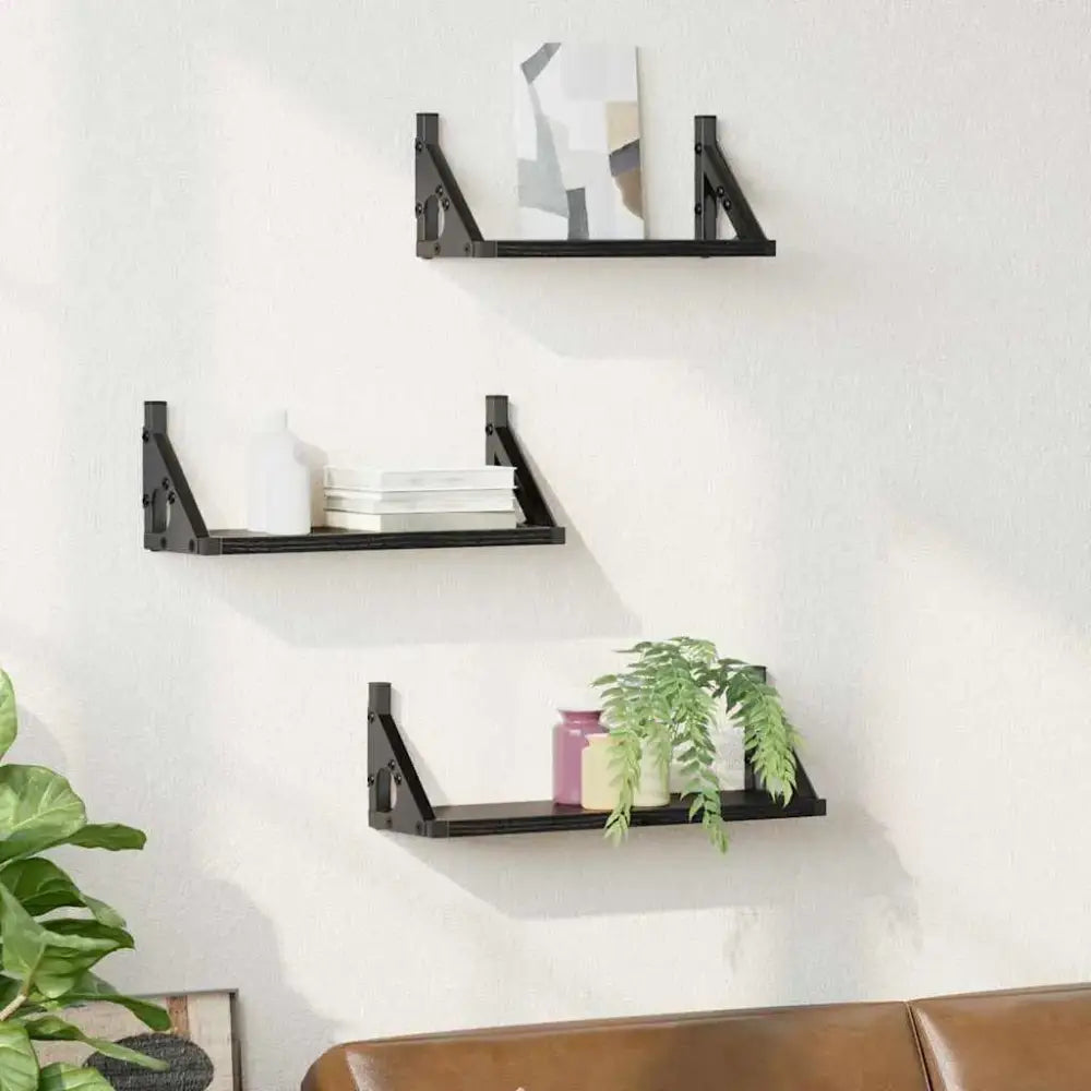 Lot de 3 étagères murales en bois et métal – 30 à 40 cm - Étagère murale
