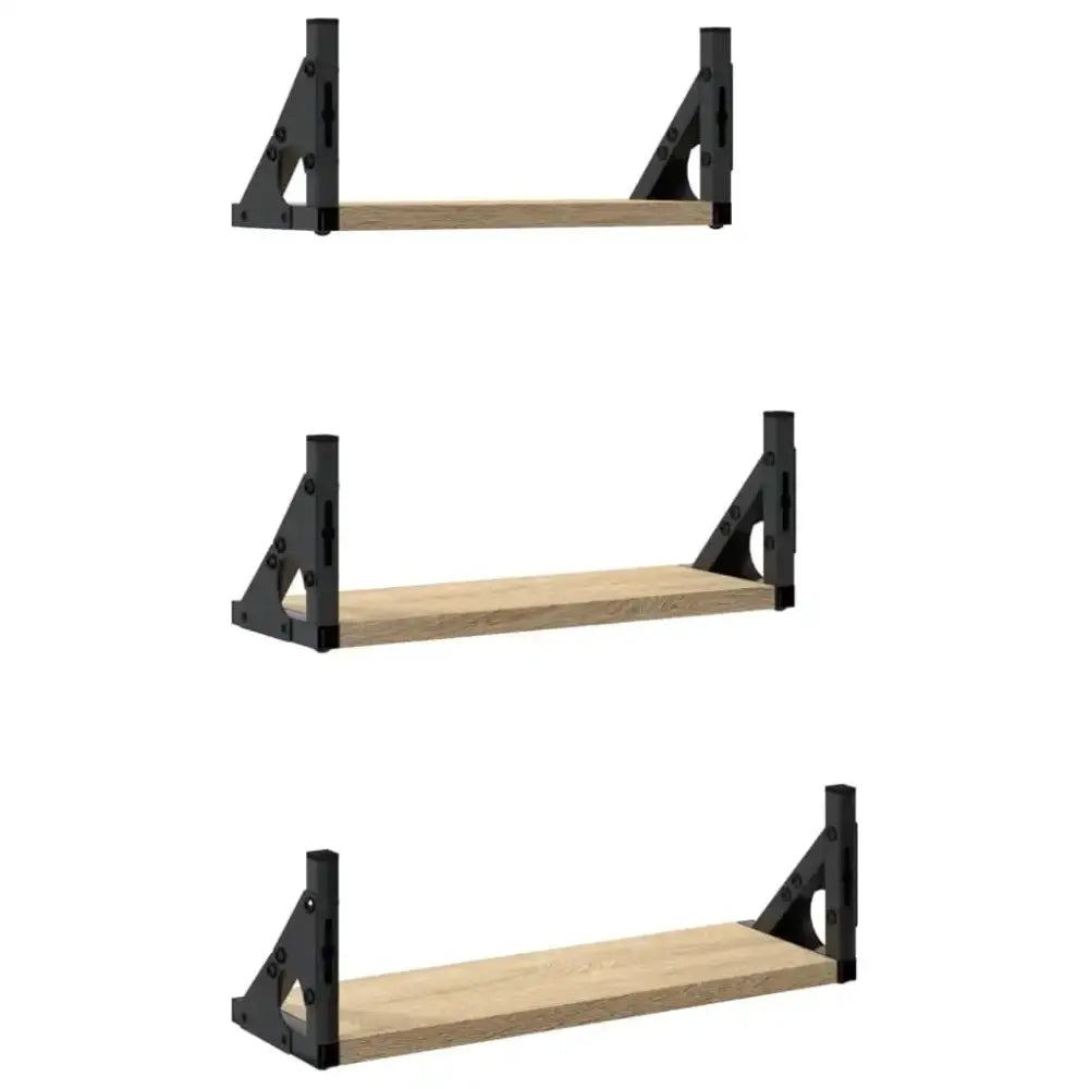 Lot de 3 étagères murales en bois et métal – 30 à 40 cm - Étagère murale