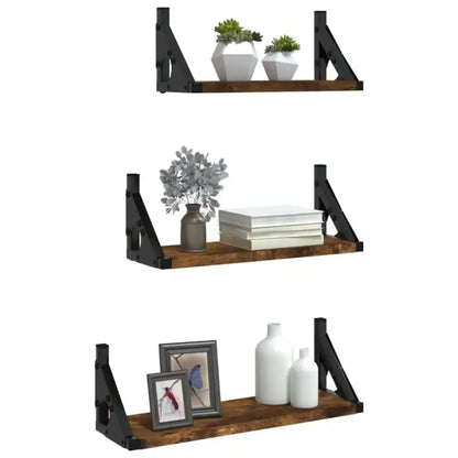 Lot de 3 étagères murales en bois et métal – 30 à 40 cm - Étagère murale