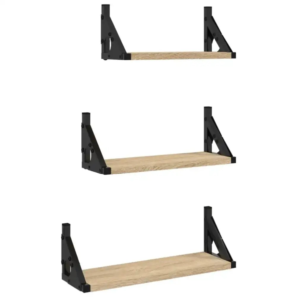 Lot de 3 étagères murales en bois et métal – 30 à 40 cm - Étagère murale