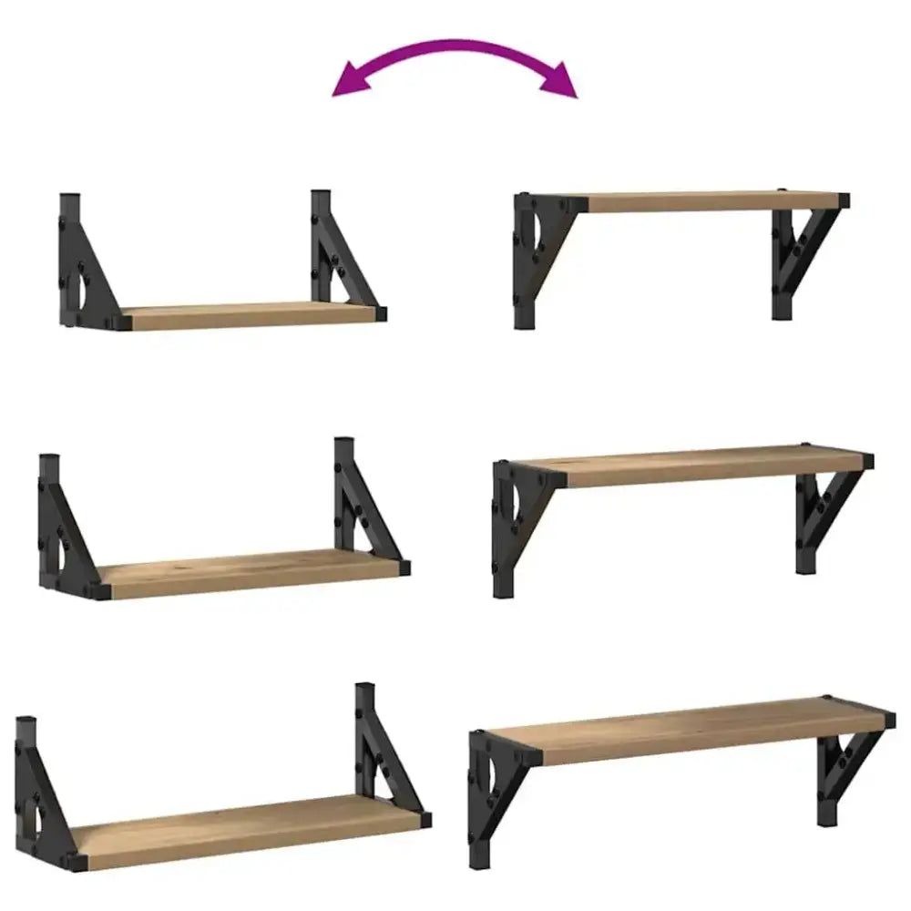 Lot de 3 étagères murales en bois et métal – 30 à 40 cm - Étagère murale