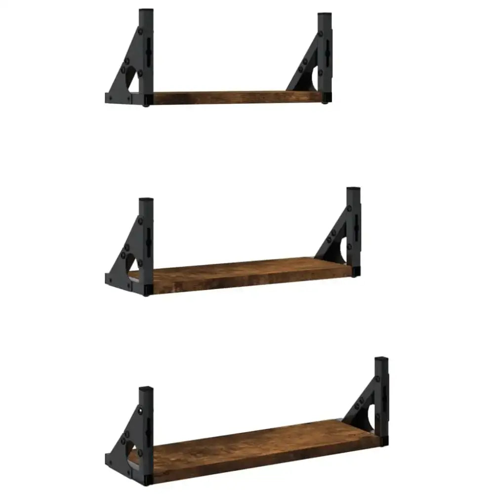 Lot de 3 étagères murales en bois et métal – 30 à 40 cm - Étagère murale