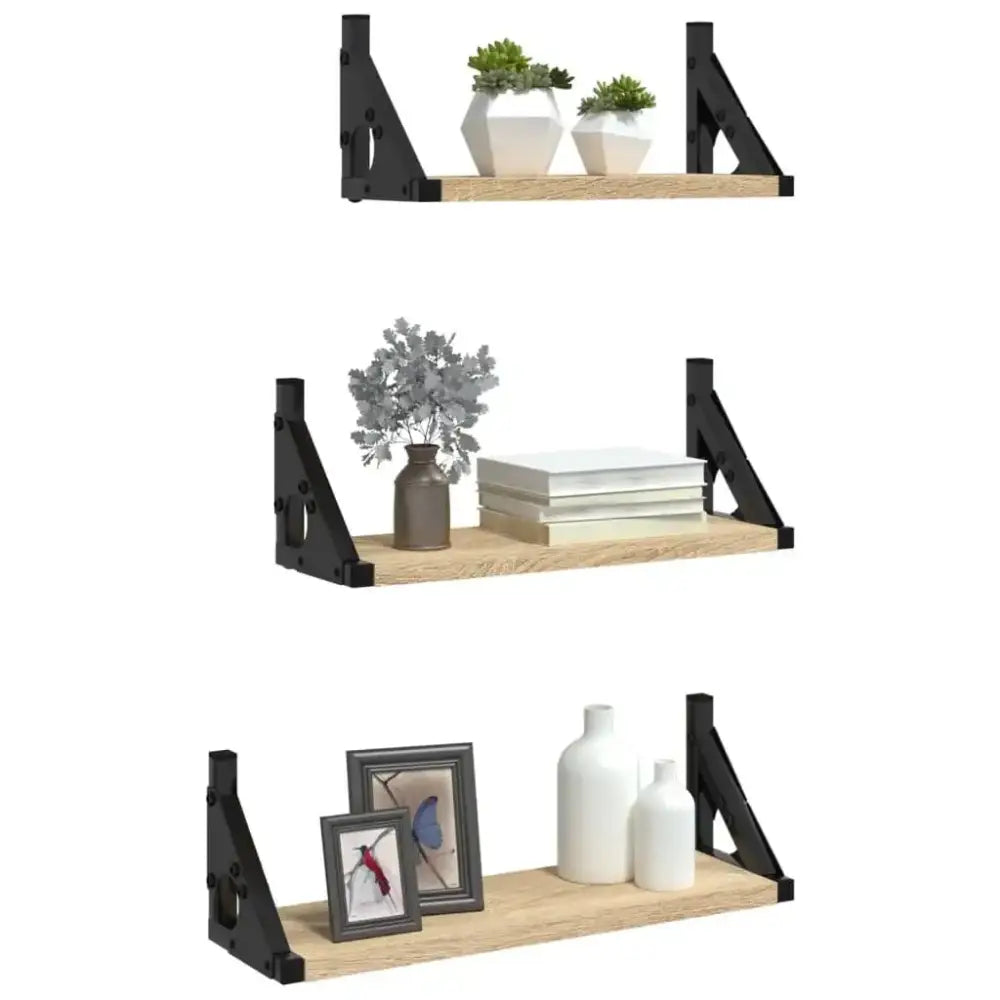 Lot de 3 étagères murales en bois et métal – 30 à 40 cm - Étagère murale