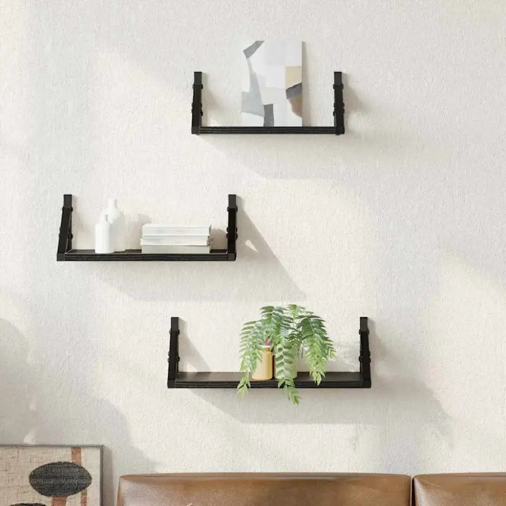 Lot de 3 étagères murales en bois et métal – 30 à 40 cm - Étagère murale