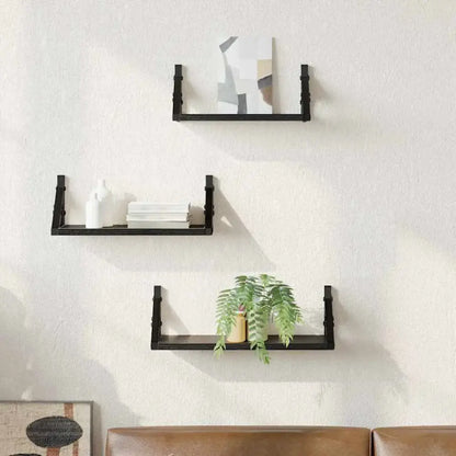 Lot de 3 étagères murales en bois et métal – 30 à 40 cm - Étagère murale