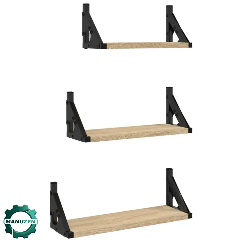 Lot de 3 étagères murales en bois et métal – 30 à 40 cm - France / Chêne Sonoma - Étagère murale