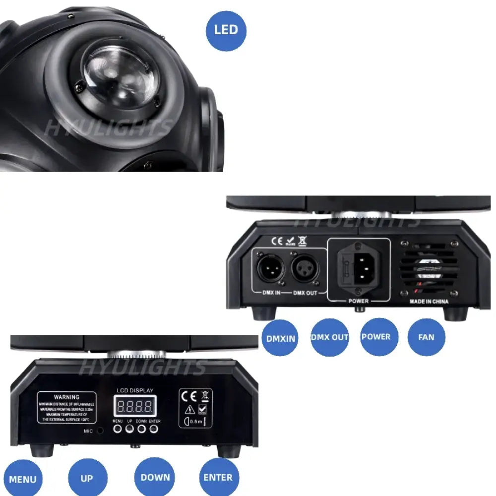 Lyre LED RGBW 200 W DMX – rotation 360° et halo RGB - France / Prise européenne - Lyre LED DMX
