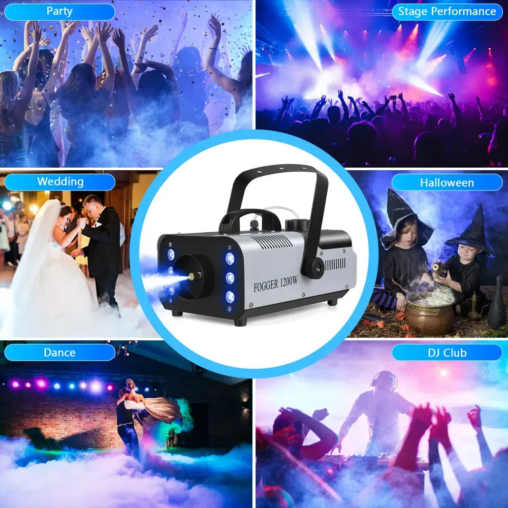 Machine à fumée 1 200 W avec 6 LED RGB et télécommande - machine à fumée 1200W LED RGB