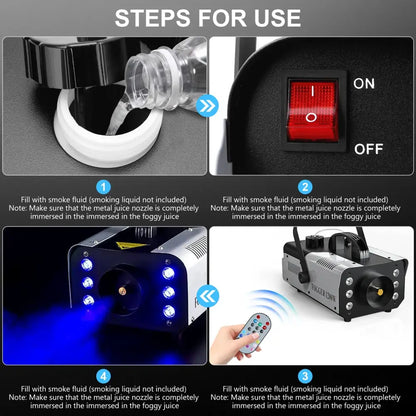 Machine à fumée 1 200 W avec 6 LED RGB et télécommande - machine à fumée 1200W LED RGB
