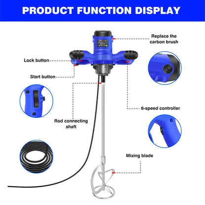 Malaxeur électrique 2 600 W – peinture et mortier 6 vitesses - Bleu / Prise européenne / France - malaxeur électrique