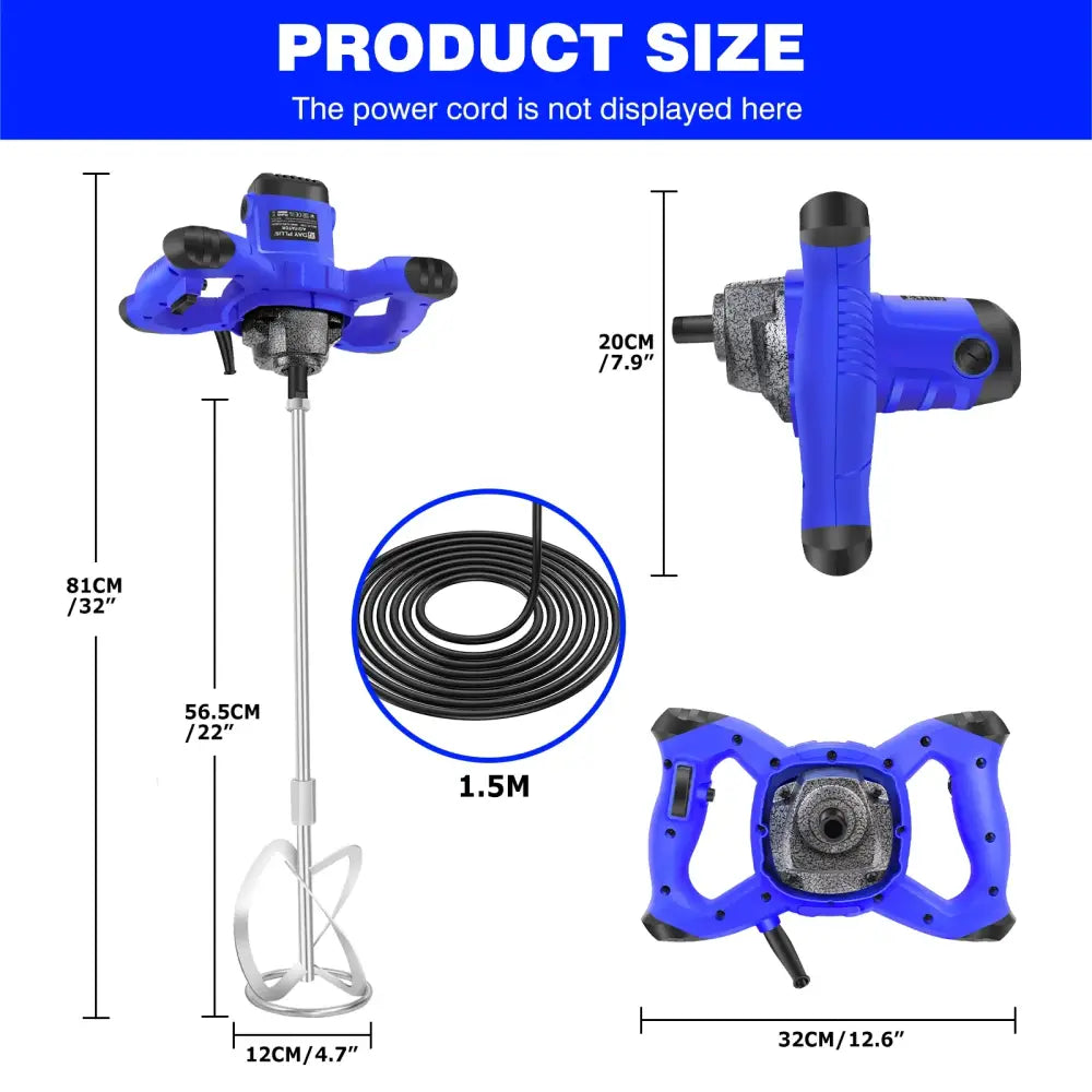Malaxeur électrique 2 600 W – peinture et mortier 6 vitesses - Bleu / Prise européenne / France - malaxeur électrique