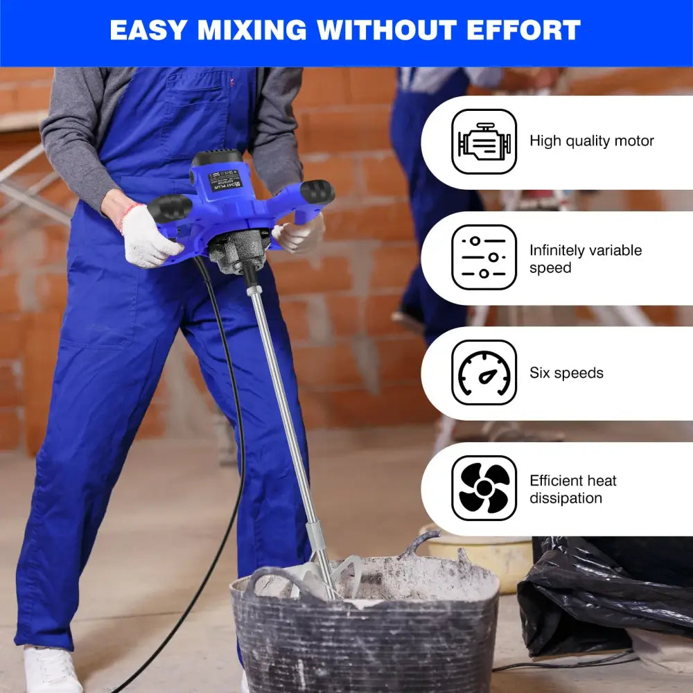 Malaxeur électrique 2 600 W – peinture et mortier 6 vitesses - Bleu / Prise européenne / France - malaxeur électrique