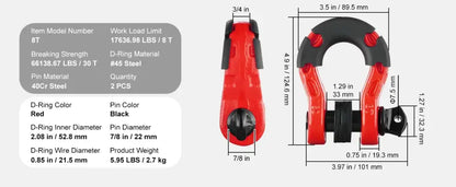 Manilles D 3/4 pouce 8 T – paire renforcée - Accessoires de remorquage
