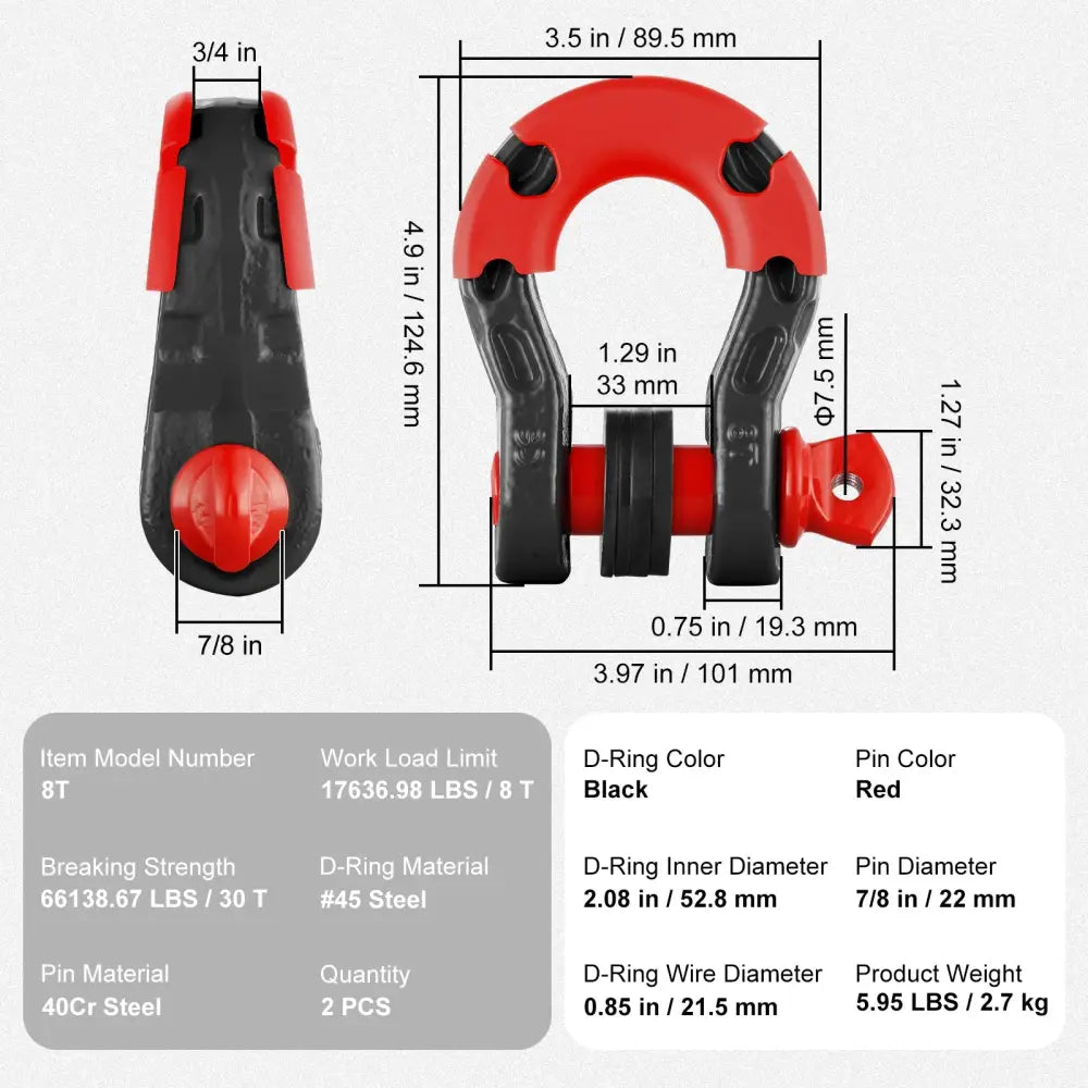 Manilles D 3/4 pouce 8 T – paire renforcée - Noir / France - Accessoires de remorquage