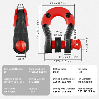 Manilles D 3/4 pouce 8 T – paire renforcée - Noir / France - Accessoires de remorquage