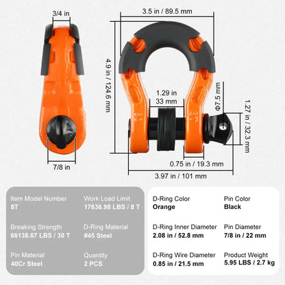 Manilles D 3/4 pouce 8 T – paire renforcée - Orange / France - Accessoires de remorquage