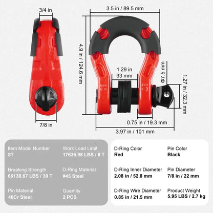 Manilles D 3/4 pouce 8 T – paire renforcée - Rouge / France - Accessoires de remorquage