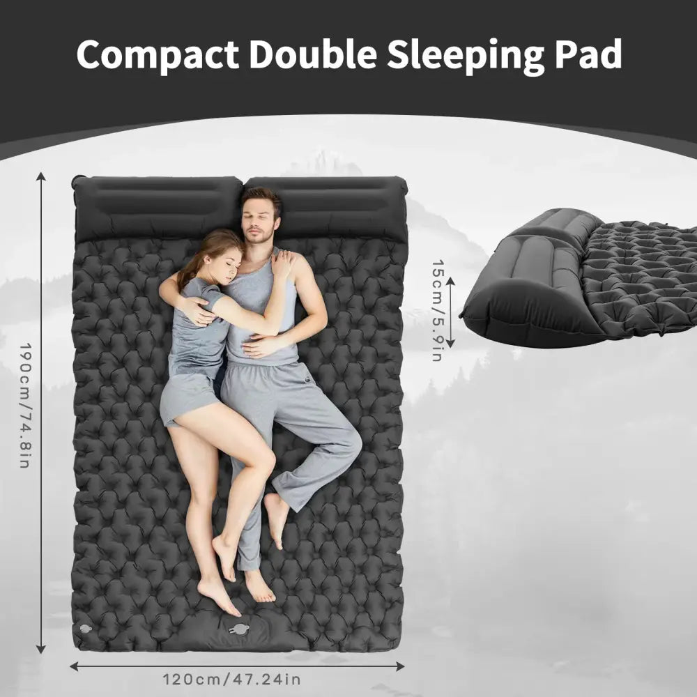 Matelas de Camping Gonflable 2 Places Avec Oreiller Intégré