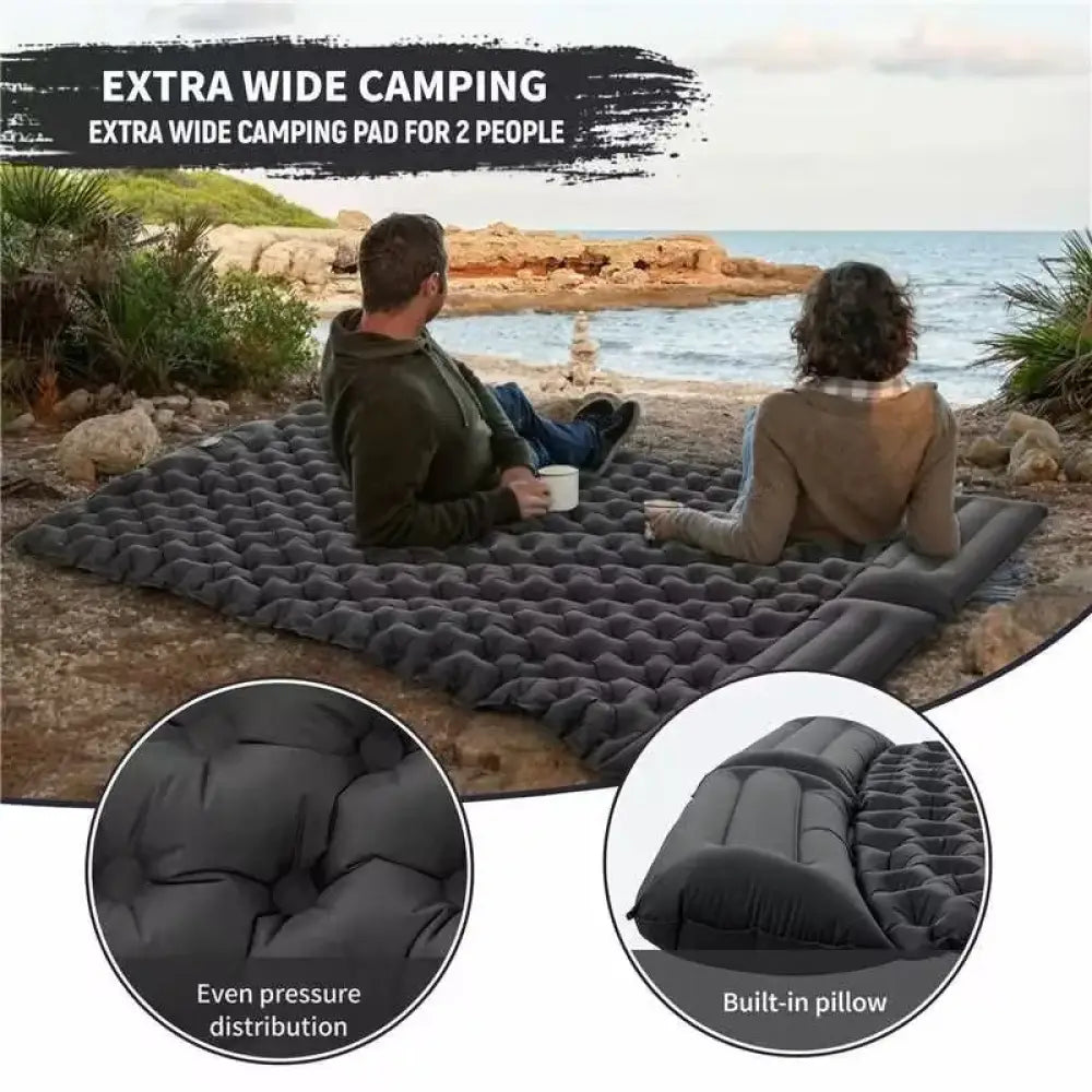 Matelas de Camping Gonflable 2 Places Avec Oreiller Intégré