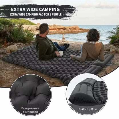 Matelas de Camping Gonflable 2 Places Avec Oreiller Intégré