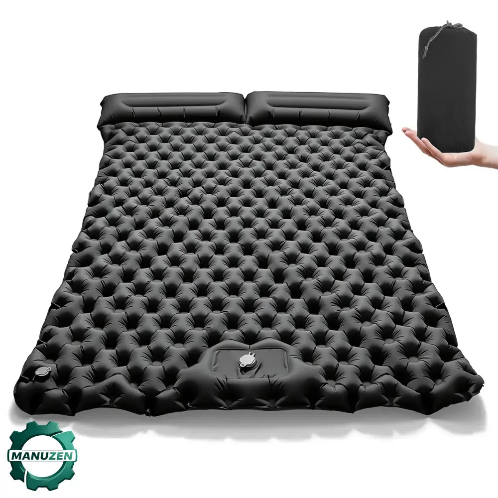 Matelas de Camping Gonflable 2 Places Avec Oreiller Intégré Noir Pologne
