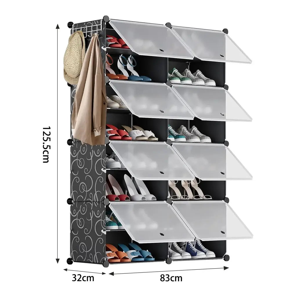 Meuble à chaussures modulable avec portes – plusieurs formats - Noir – 8 niveaux / France - meuble chaussures modulable
