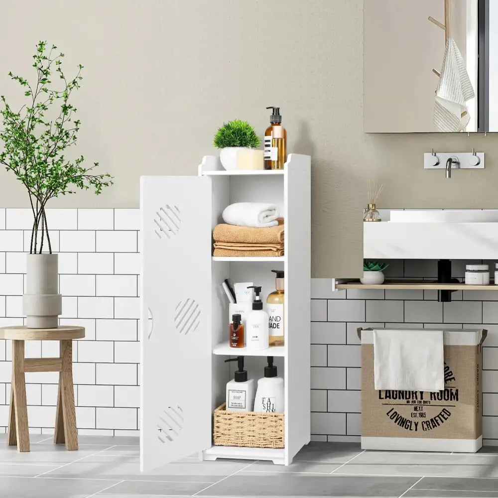 Meuble rangement salle de bain blanc – porte et étagères - Blanc / Allemagne - meuble rangement salle de bain blanc