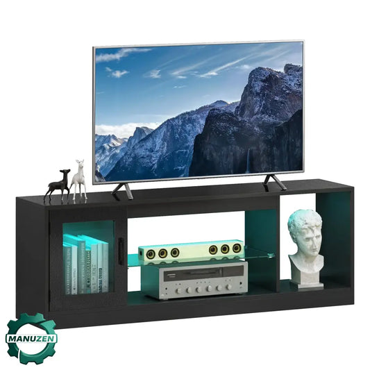 Meuble TV 148 cm – étagères en verre finition noire - meuble TV noir 148 cm