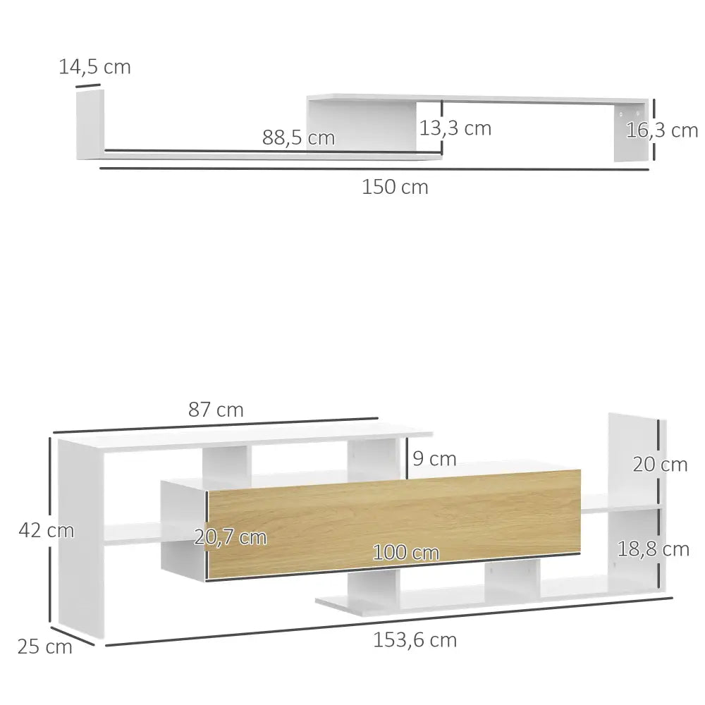 Meuble TV 154 cm avec étagère murale assortie - meuble TV avec étagère murale