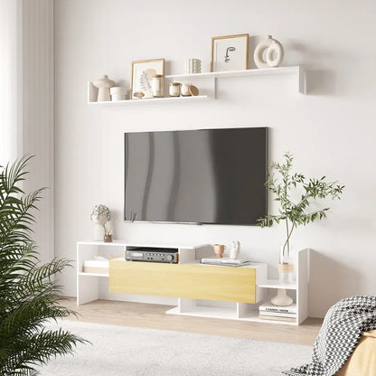 Meuble TV 154 cm avec étagère murale assortie - meuble TV avec étagère murale