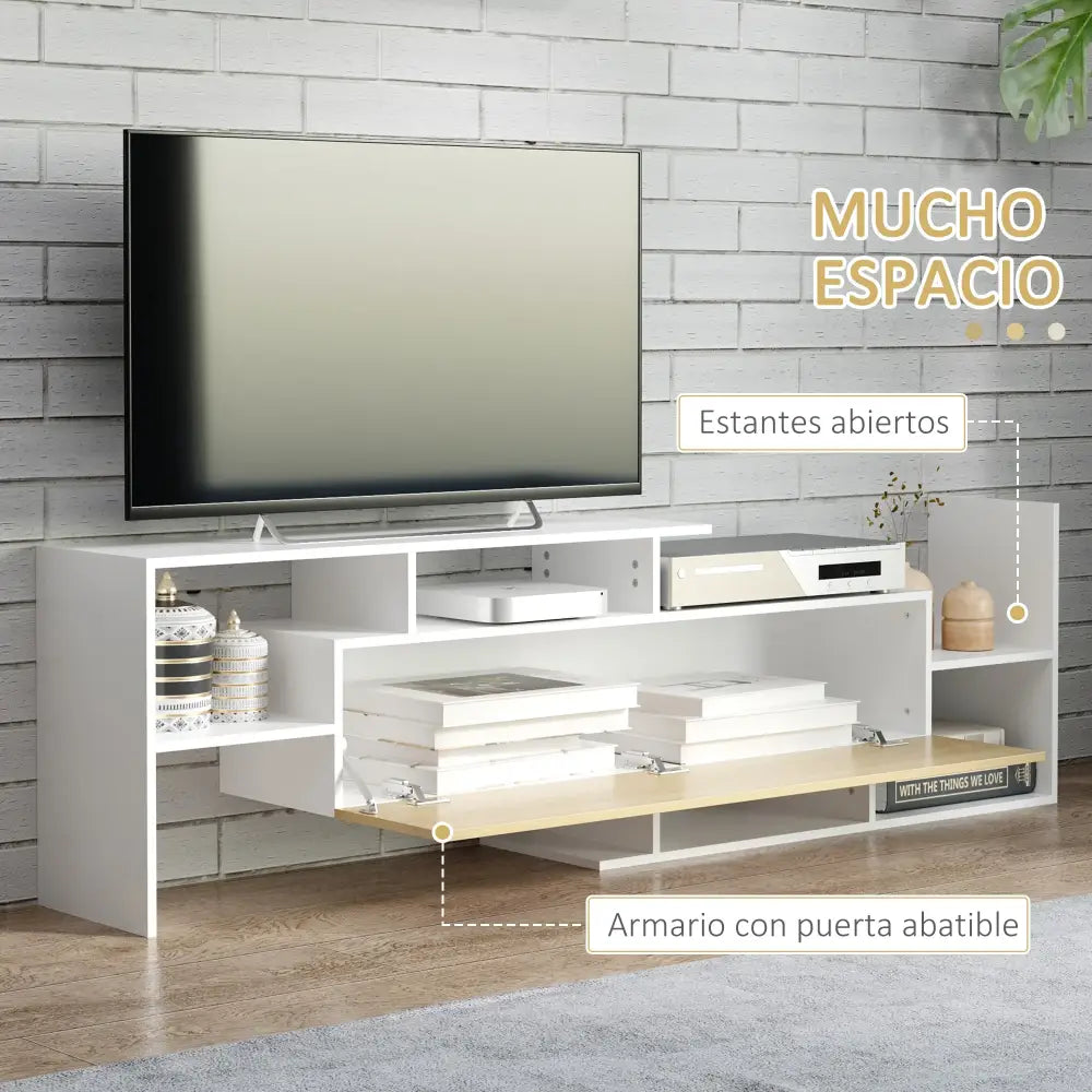 Meuble TV 154 cm avec étagère murale assortie - meuble TV avec étagère murale
