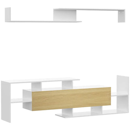 Meuble TV 154 cm avec étagère murale assortie - meuble TV avec étagère murale