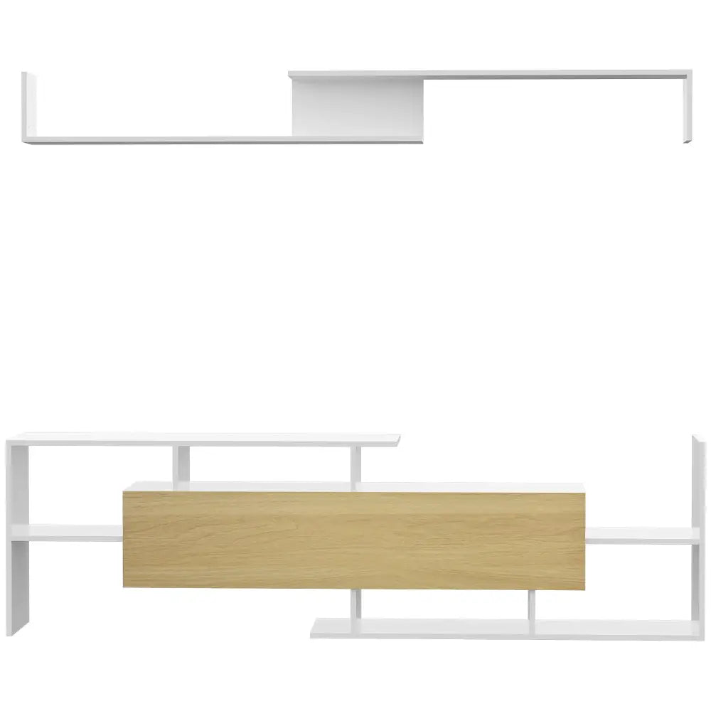 Meuble TV 154 cm avec étagère murale assortie - Naturel et blanc / Espagne - meuble TV avec étagère murale