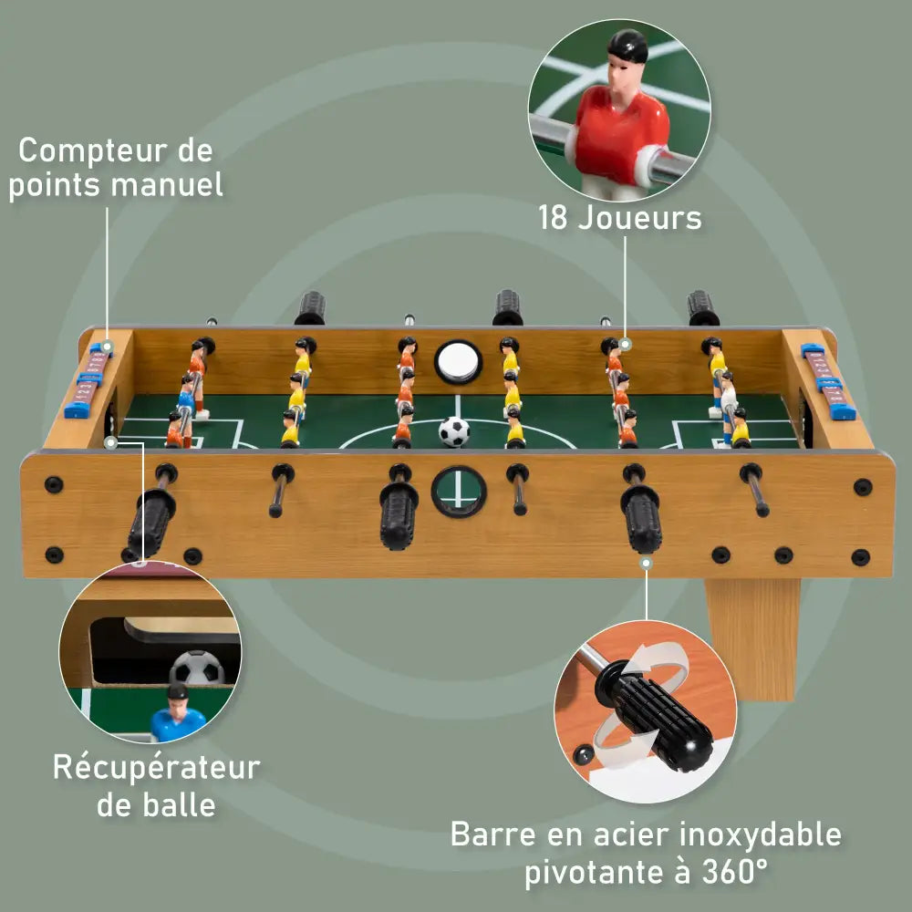 Mini baby-foot de table 69 cm – 18 joueurs et 2 balles - France - mini baby foot de table