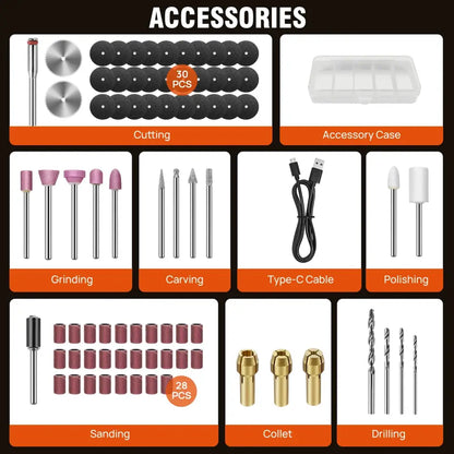 Mini-outil rotatif sans fil USB – kit de 80 pièces avec LED – détail 4