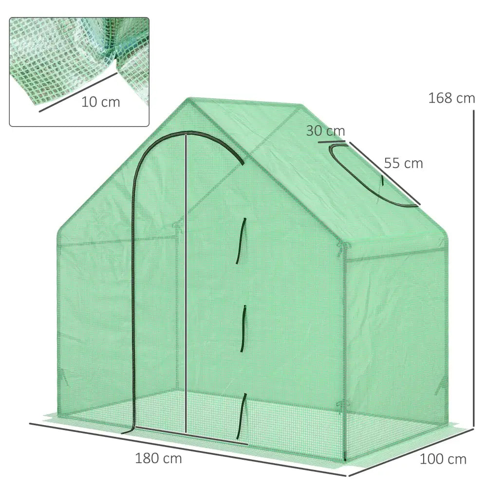 Mini-serre de jardin verte à porte zippée – 180 × 100 × 168 cm – détail 3